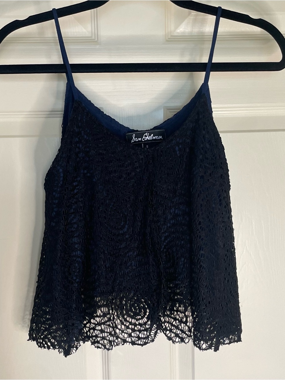 Sam Edelman Navy Crochet Lace Camisole with Spaghetti Straps
